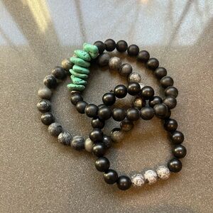 Elegant Black and Turquoise Beaded Bracelet Set